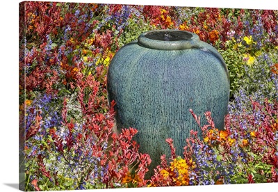 Flower Pot In Field Of Flowers At Longwood Gardens Conservatory, Pennsylvania