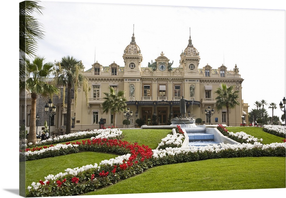 Fountains and gardens of world famous Monte-Carlo Casino in Monaco.  On the southern coast of France.