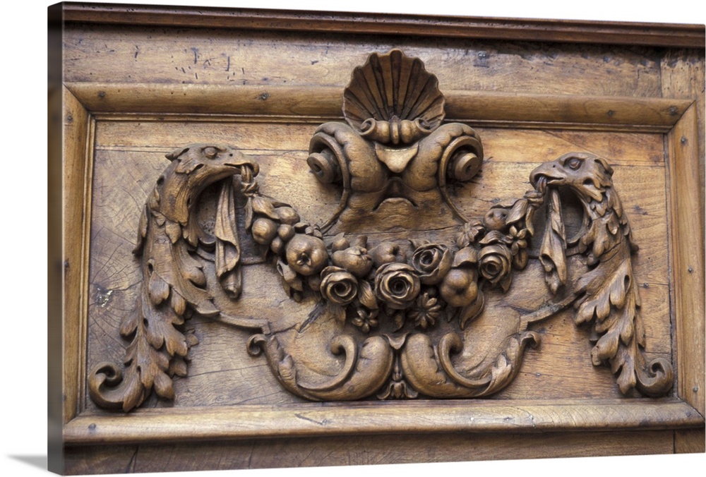 Europe, France, Aix en Provence. Decorative door carving