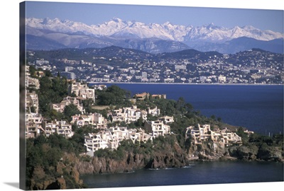 France, Cote D'Azur, View of Cannes with Alpes Maritimes in background