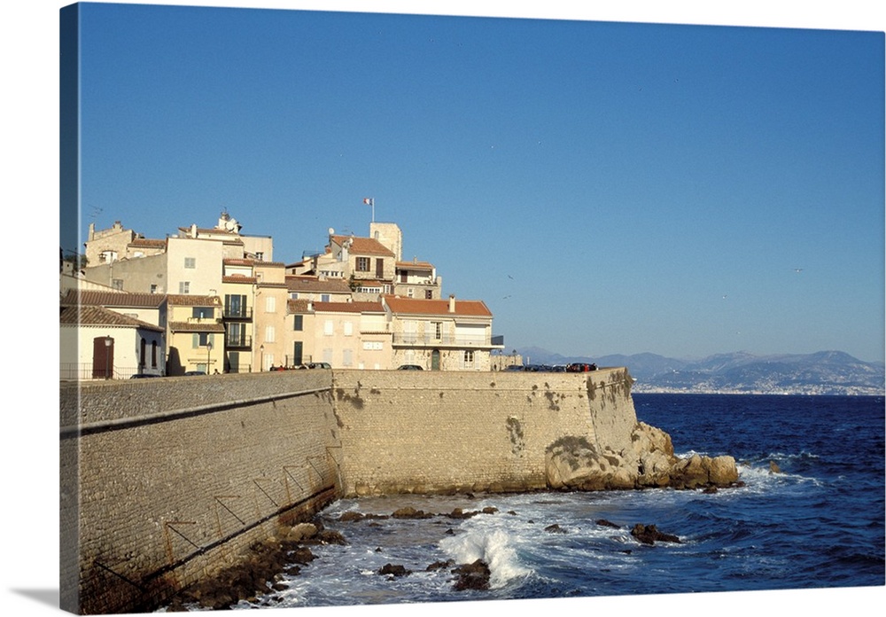 France, Cote D'Azure, Antibes, Rampart Walls And Coastline