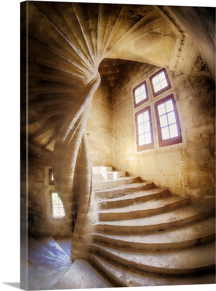 France, Provence, Lourmarin, Spiral staircase in Chateau de Lourmarin.