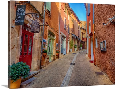 France, Provence, Roussillon, Town scenes of colorful French Hillside town