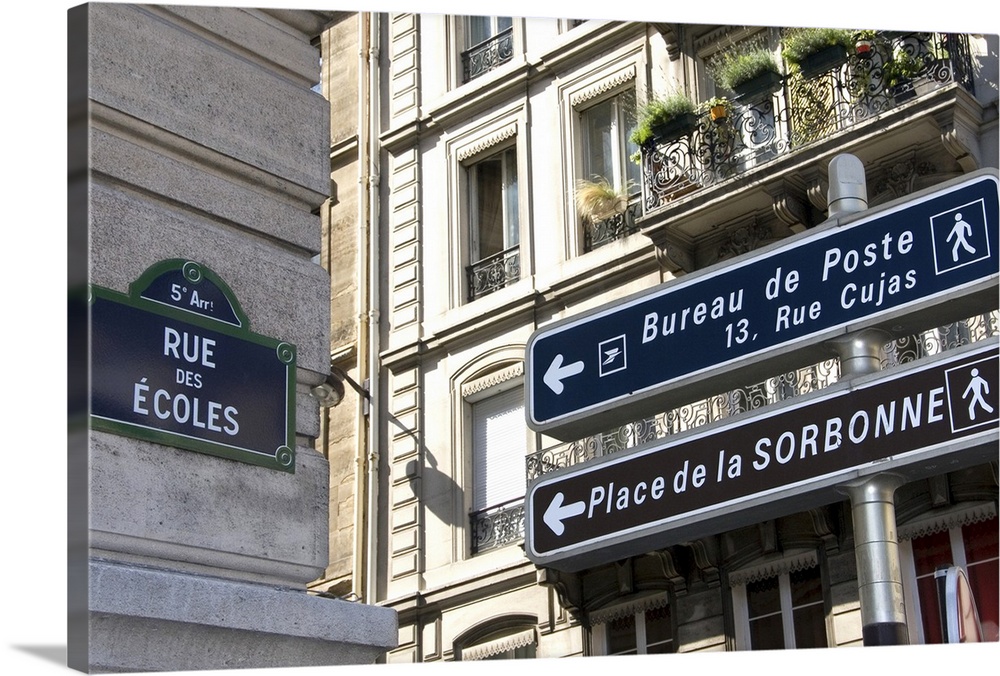 French language street signs in the Latin Quarter of Paris, France.