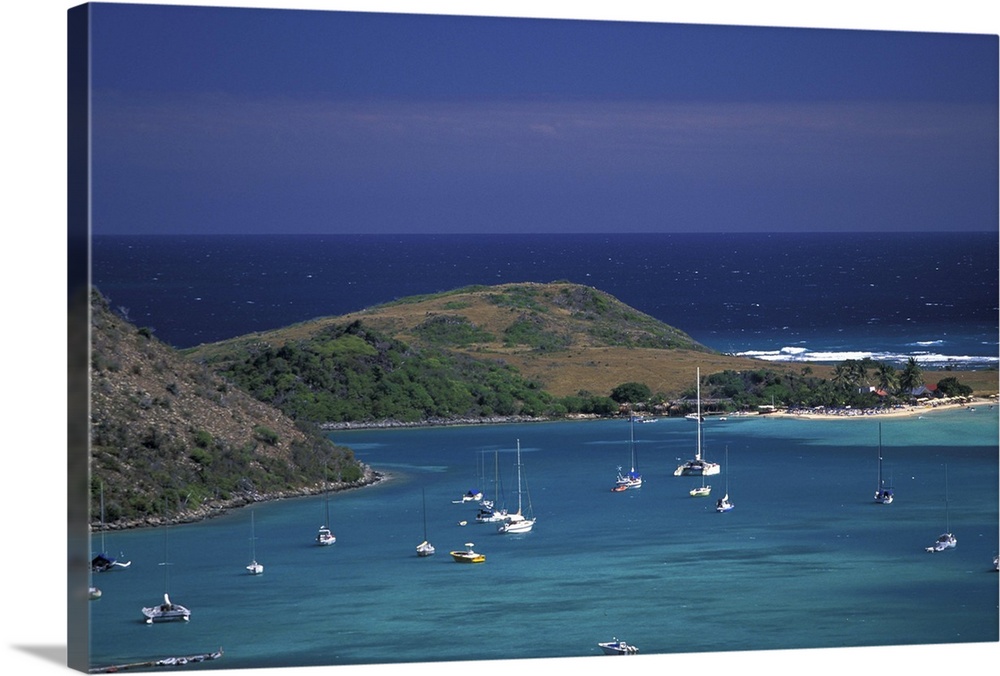 Caribbean, French West Indies, St. Martin.Cul de Sac; Orient Bay; aerial view of the bay.