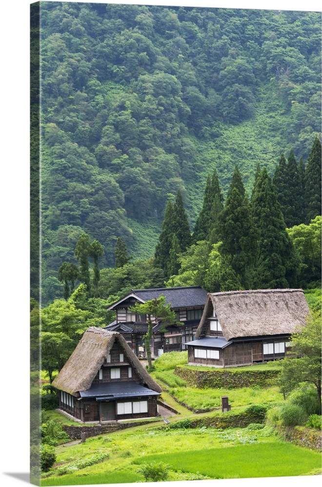 Gassho-zukuri houses in the mountain, Ainokura Village, Gokayama, Toyama Prefecture, Japan