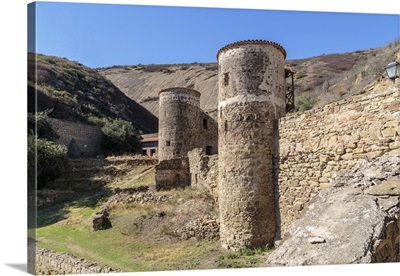 Georgia, Kakheti, Stone towers and walls at David Gareja Monastery
