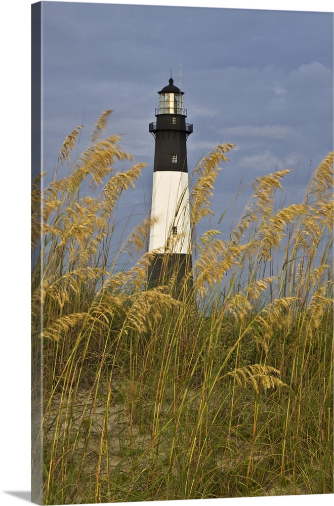 USA, Georgia, Tybee Island, Lighthouse and seaoats in early moring.