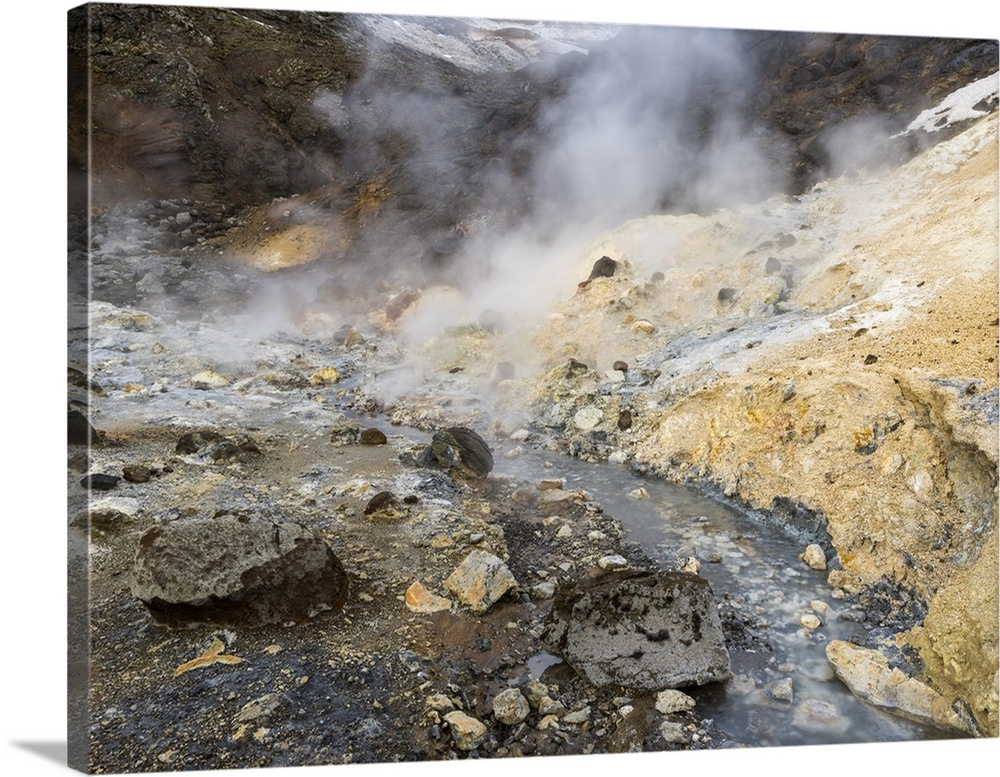 Geothermal area Seltun heated by the volcano Krysuvik on Reykjanes peninsula during winter..
