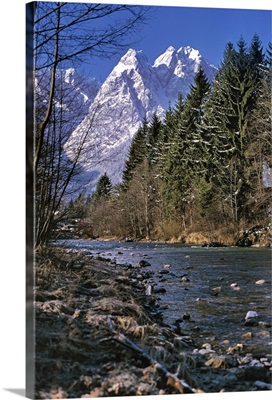 Germany, A small stream helps frame the Zugspitze near Garmisch