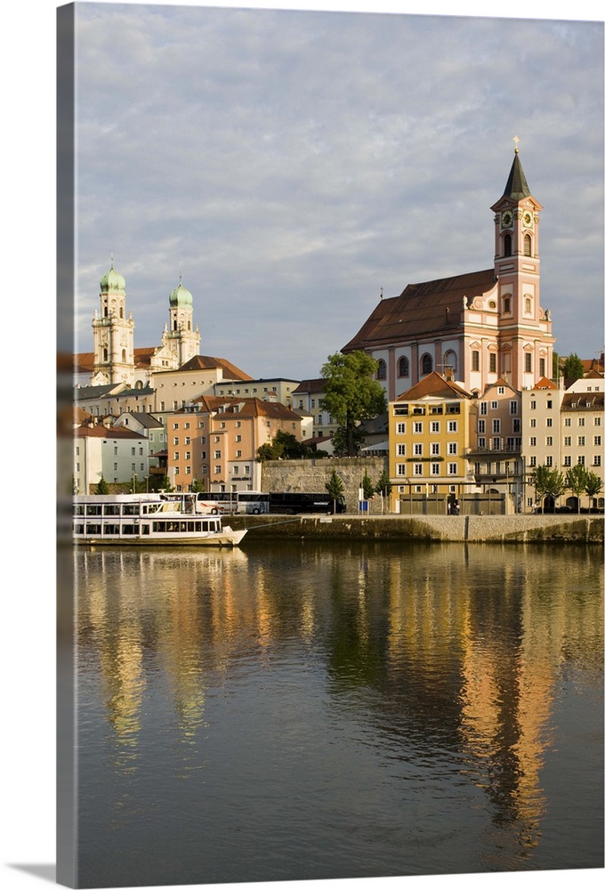 Germany, Bayern-Bavaria, Passau. Danube River View with St. Paul church, sunset.