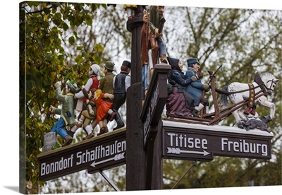 Germany, Black Forest, Lenzkirch, traditional wooden road signs