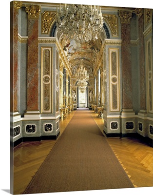 Germany, Delicate chandeliers line the hallway at Herrenchiemsee Castle