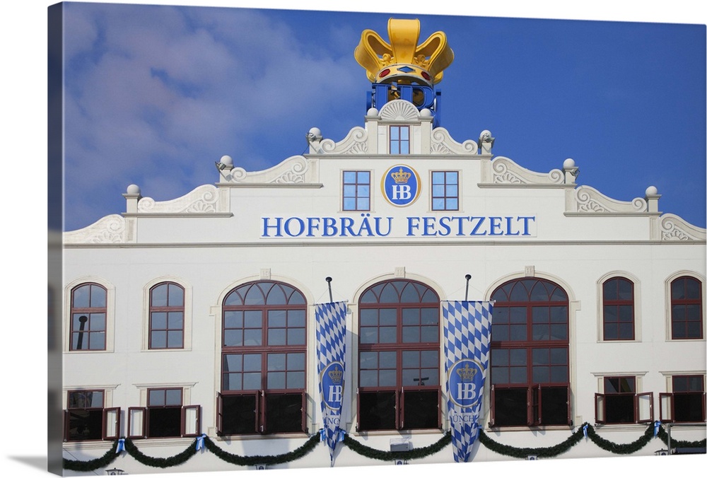 Germany, Munich, Front of the Hofbrau Festzelt tent hall at Oktoberfest