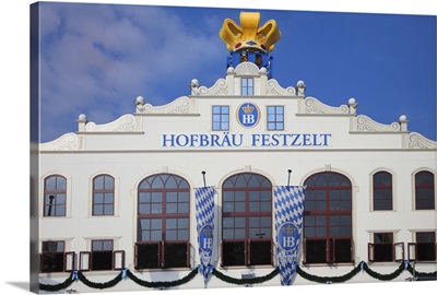 Germany, Munich, Front of the Hofbrau Festzelt tent hall at Oktoberfest