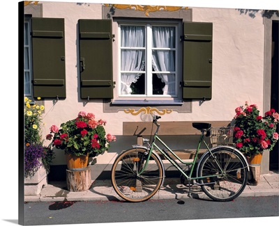 Germany, Obergammergau, A bicycle awaits its rider outside a shop