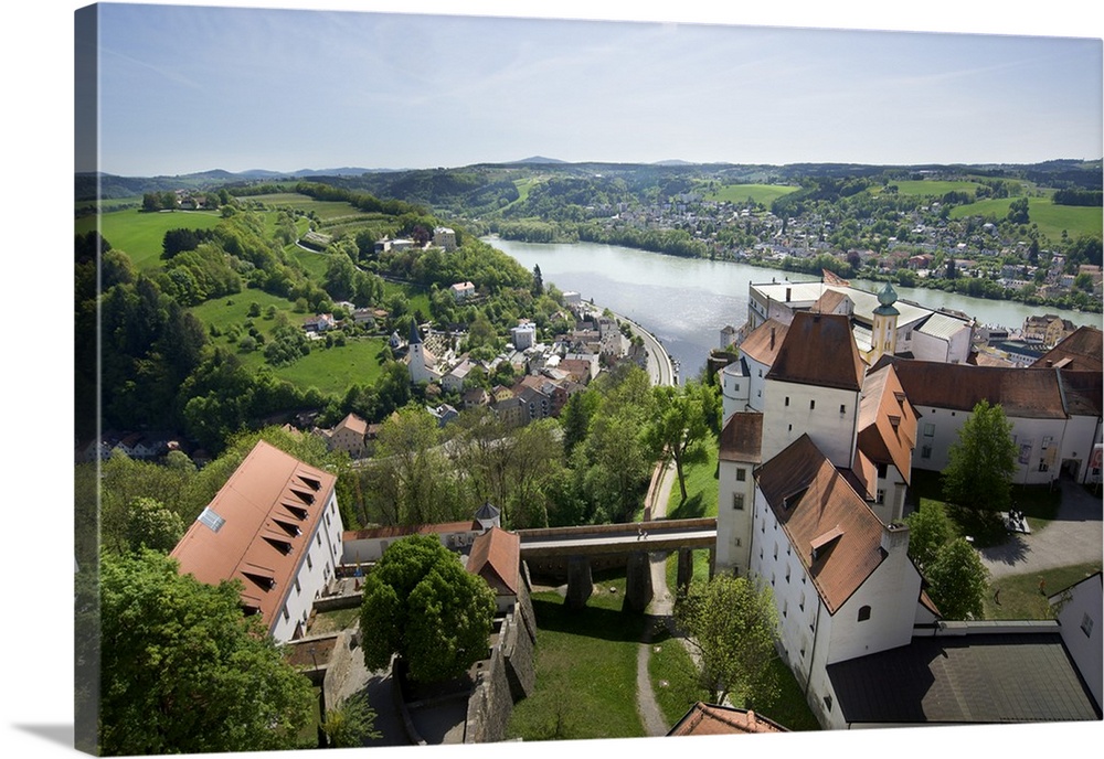 Germany, Passau, view from Oberhaus Fortress, Danube River