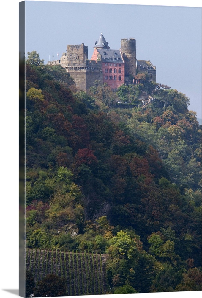 Germany, Rhine River, View along the Rhine River, Schonburg Castle