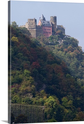 Germany, Rhine River, View along the Rhine River, Schonburg Castle