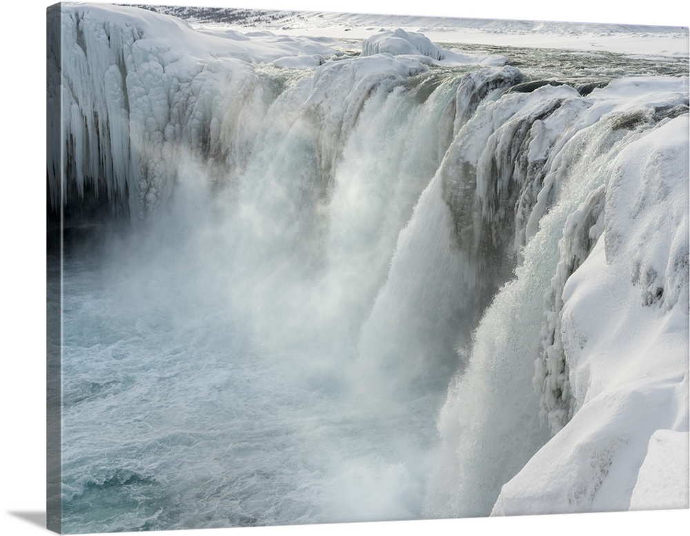 Godafoss waterfall of Iceland during winter. .