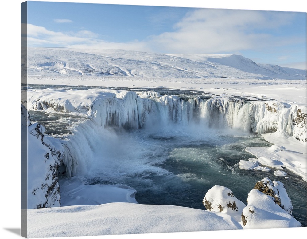 Godafoss Waterfall Of Iceland During Winter Wall Art Canvas Prints
