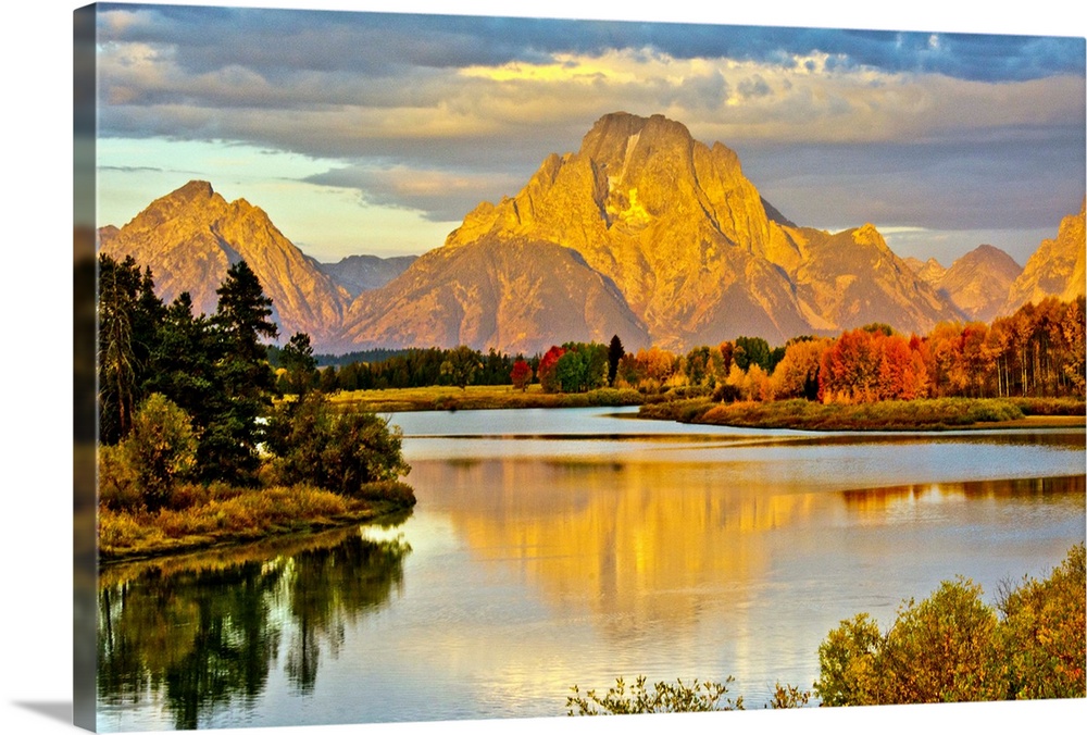 Golden Sunrise, Oxbow, Grand Teton National Park, Wyoming, USA Solid-Faced  Canvas Print