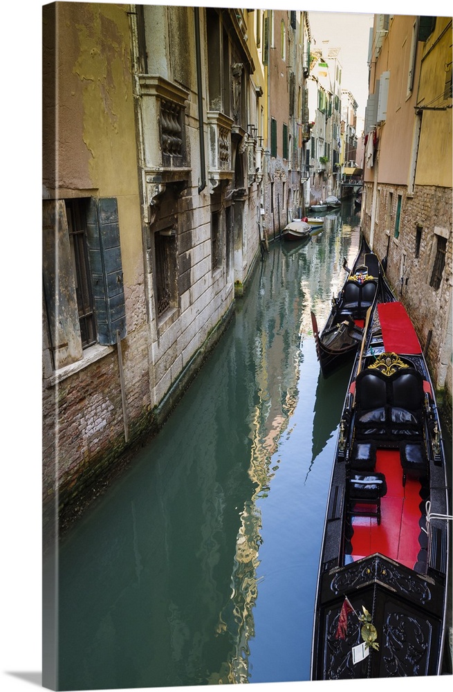 Gondolas and canal, Venice, Veneto, Italy.