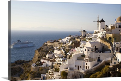 Greece And Greek Island Of Santorini Town Of Oia In Evening Light