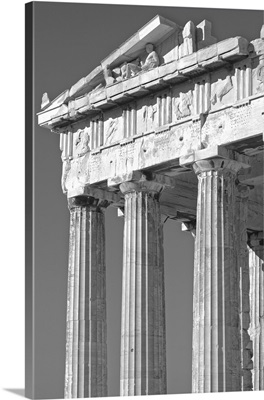 Greece, Athens, Black And White Detail On Corner Of The Parthenon