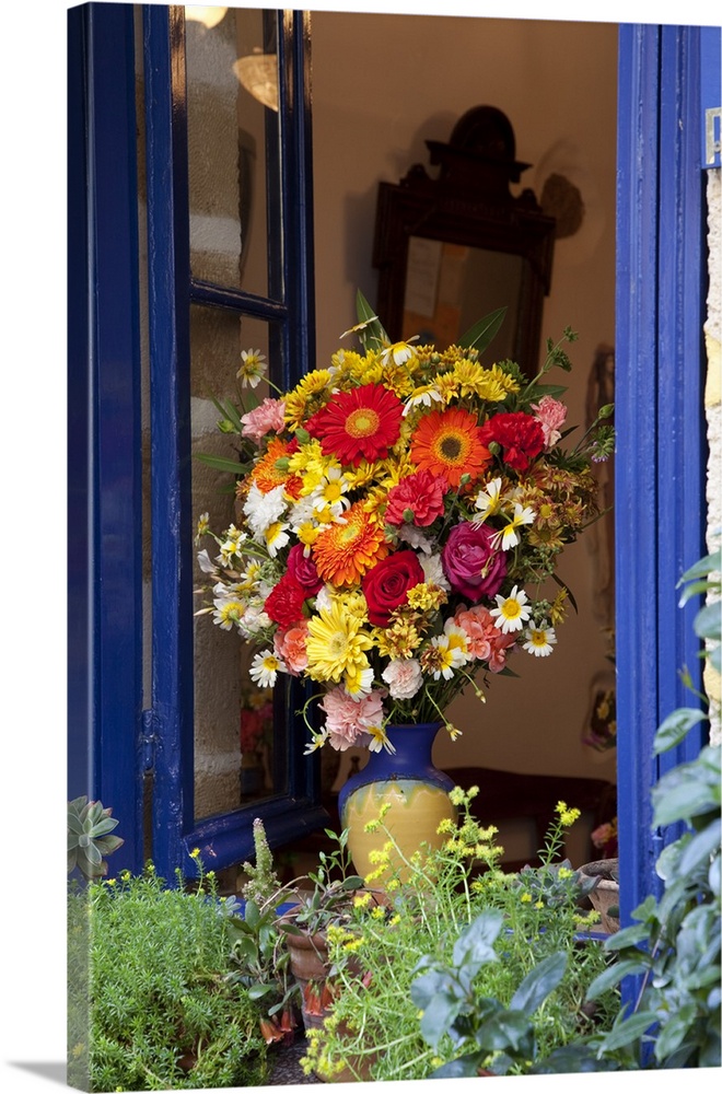 Greece, Crete, Window with Flowers.