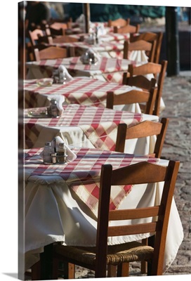 Greece, Lesvos, Mithymna, Fishing Port, Cafe Tables
