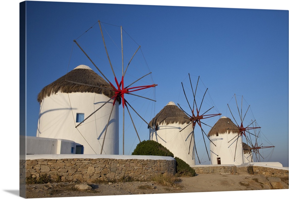 Greece, Mykonos, Windmills Along the Water.