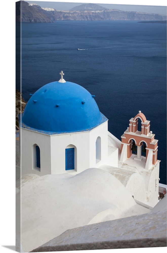 Greece, Santorini, Blue Dome and Bell Tower.