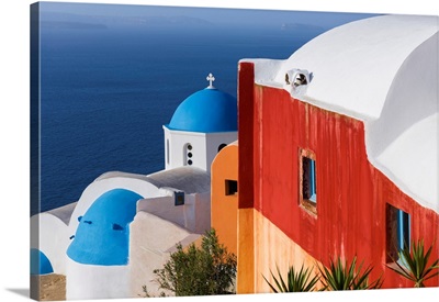 Greece, Santorini, Oia, Colorful House And Church