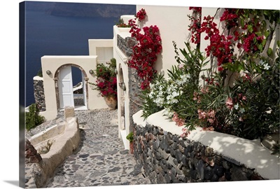 Greece, Santorini, Thira, Oia. Pebbled Staircase