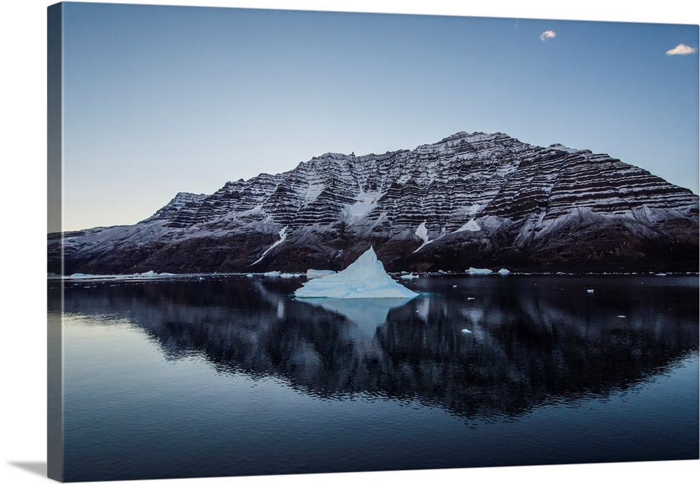 Greenland. Scoresby Sund. Gasefjord (Gooseford) icebergs and calm water.