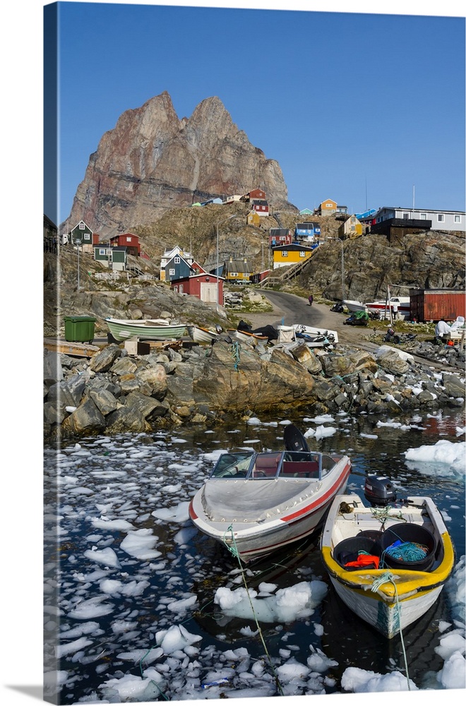 Greenland. Uummannaq. Ice fills the harbor.