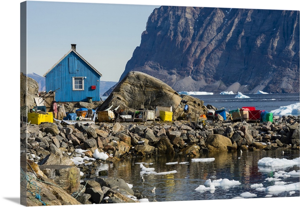 Greenland, Uummannaq. Ice fills the harbor.