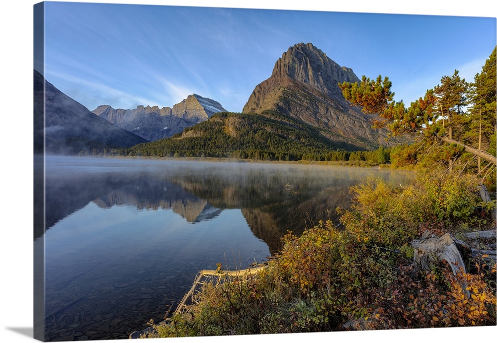 USA, North America, Montana. Grinnell Point And Mt, Gould Reflection Into Swiftcurrent Lake In Early Autumn In Glacier Nat...