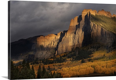 Gunnison National Forest, The Castles Rock Formation On A Stormy Autumn Sunrise