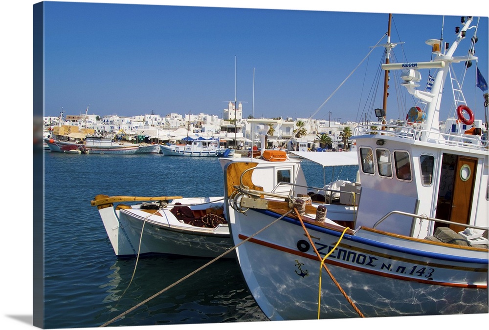Beautiful island of Paros Greece  in Greek Islands and beautiful harbour and fishing boats in Naoussa