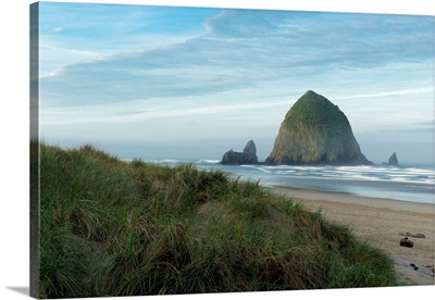 Hay Stack Rock On The Sandy Beach At Cannon Beach, Oregon