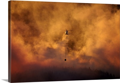 Helicopter Fighting Fire At Burnside, Dunedin, South Island, New Zealand