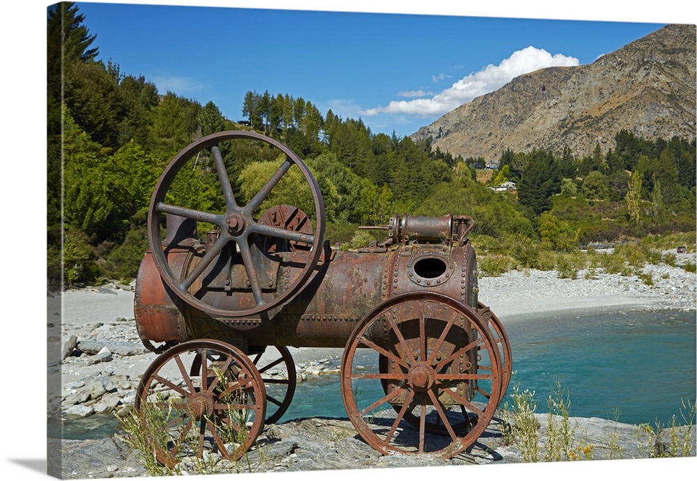 Historic relic from the gold rush, Shotover River, Queenstown, Otago, South Island, New Zealand