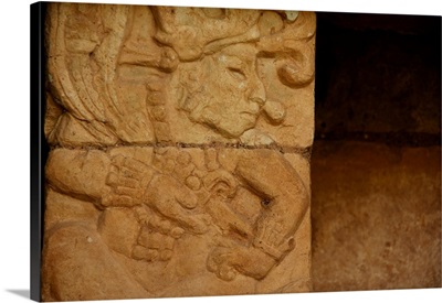 Honduras, Copan, La Sepulturas. House of the Writer, carving of blood letting with knife