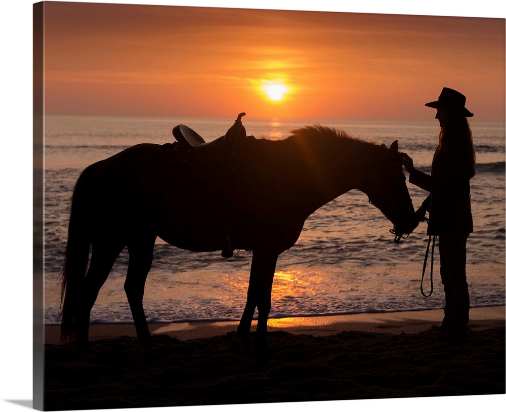 Horse and rider, sunrise, Vilano Beach, Florida