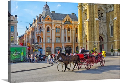 Horse Carriage With The Name Of Mary Church In Liberty Square, Novi Sad, Serbia