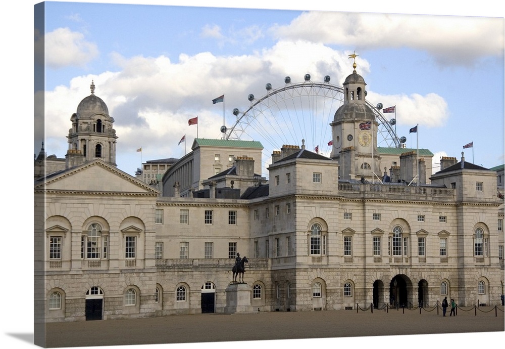 Horse Guards and the London Eye in London, England.