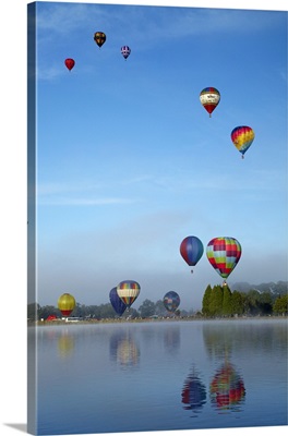 Hot air balloons over Waikato Festival, Lake Rotoroa, Hamilton, New Zealand