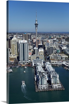 Hotel, Sky Tower, and Auckland waterfront, Auckland, North Island, New Zealand